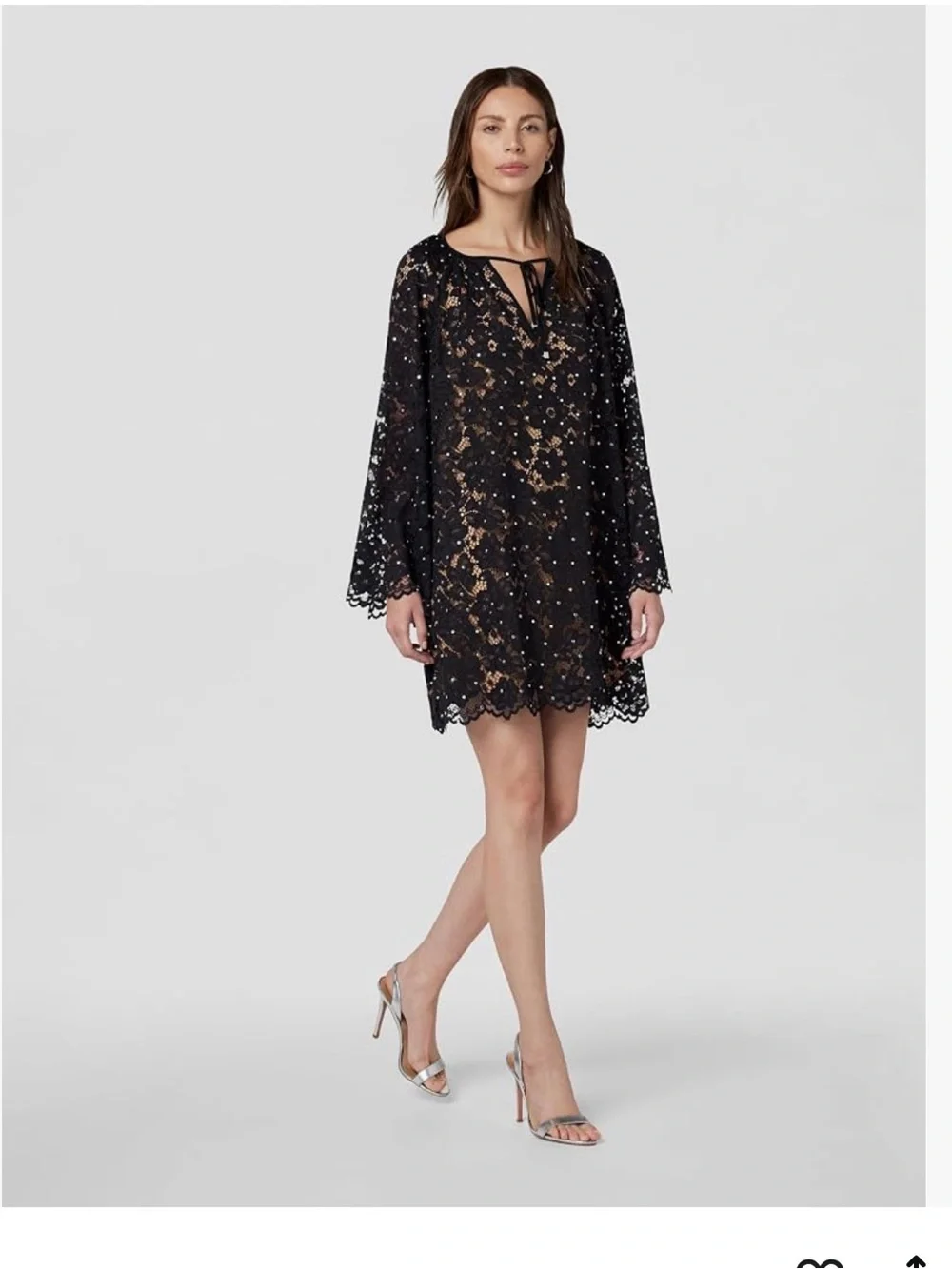 Michael Kors Studded Corded Floral Lace V-Neck Dress Black